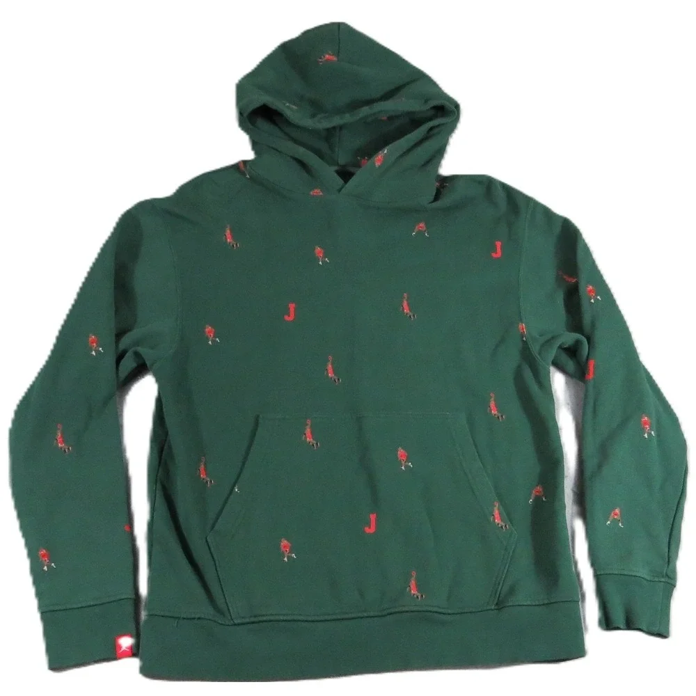 Jordan Essentials‎ All Over Print Hoodie Men M Green Jumpman Fleece Cotton Logo